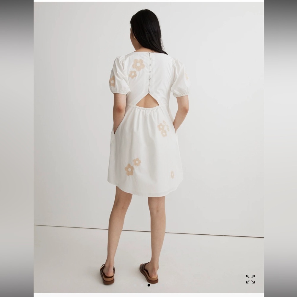 Madewell Annamarie Mini Dress White poplin hoho Floral embroidered accent dress - Picture 4 of 11